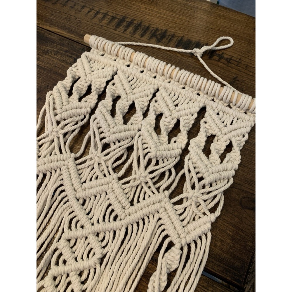 Macrame Woven Wall Hanging 28" Boho Home Chic Bohemian Geometric Art - Picture 5 of 8